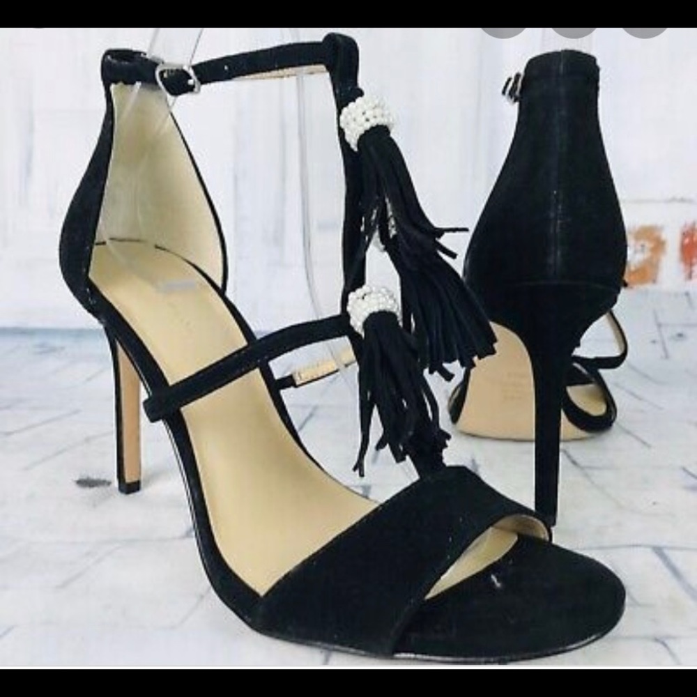 Ann Taylor tassel suede sandals heels size 8.0